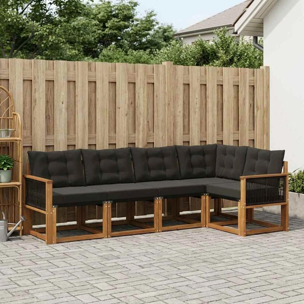 Lauko sofos komplektas 5 vnt. Natūrali ir juoda