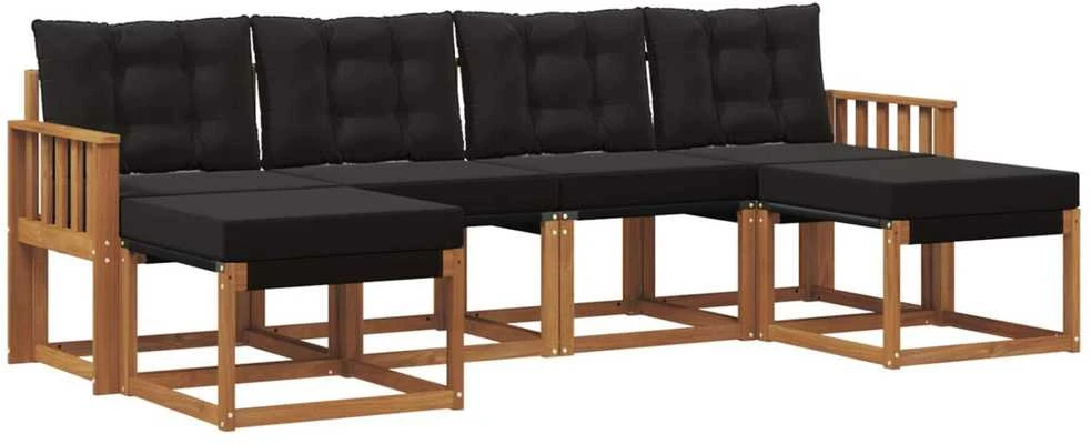 Lauko sofos komplektas 6 vnt. Natūrali ir juoda