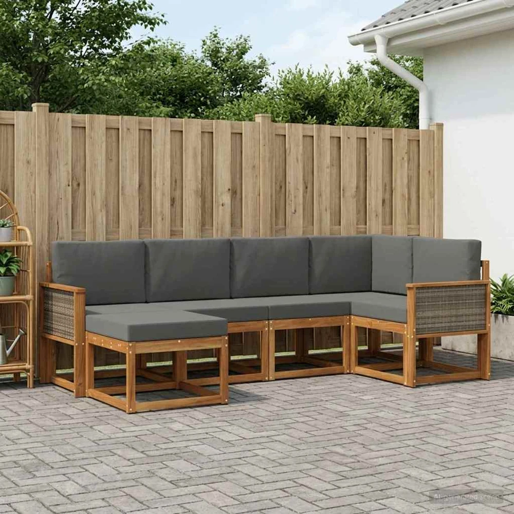 Lauko sofos komplektas 6 vnt. Natūralus ir antracitas