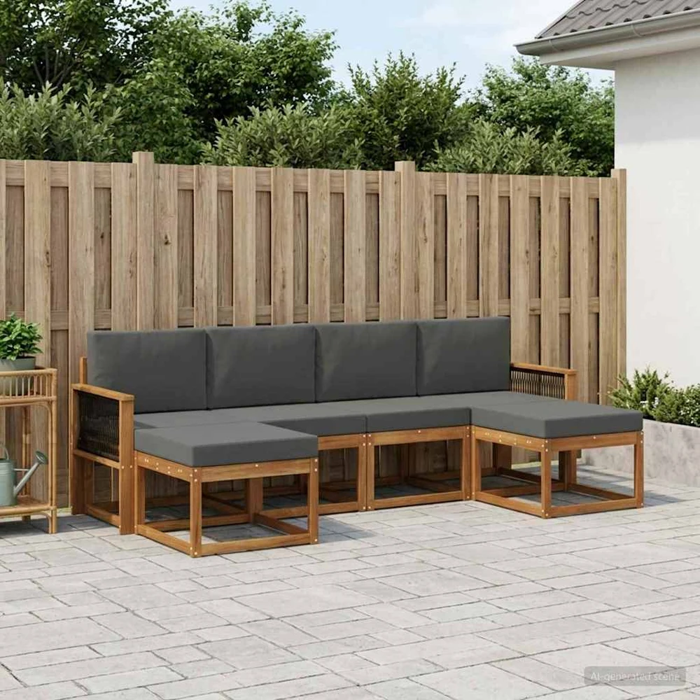 Lauko sofos komplektas 6 vnt. 6 vietos Natūralus ir antracitas