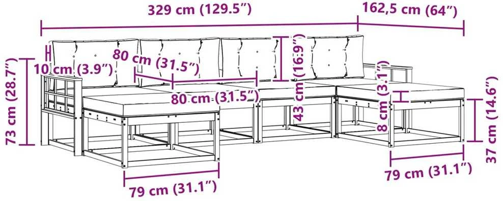 Lauko sofos komplektas 6 vnt. Natūralus ir bežinis