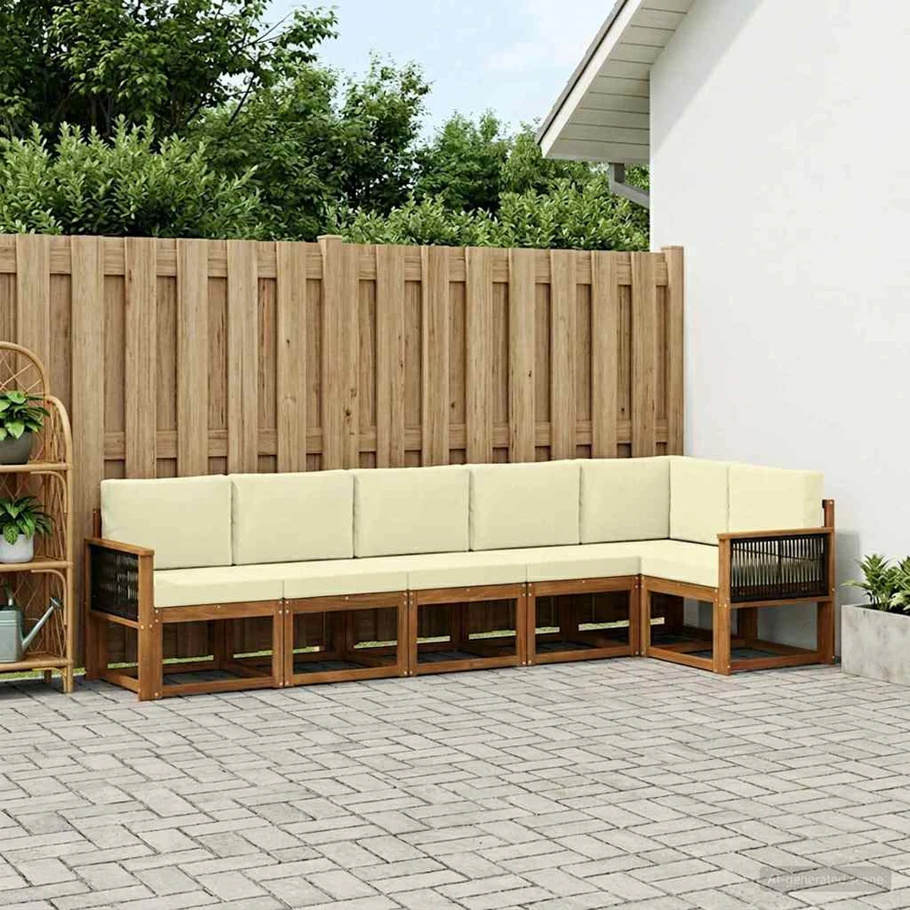 Lauko sofos komplektas 6 vnt. 6 vietos Natūralus ir grietinėlė