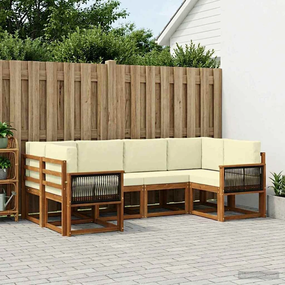 Lauko sofos komplektas 6 vnt. Natūralus ir grietinėlė