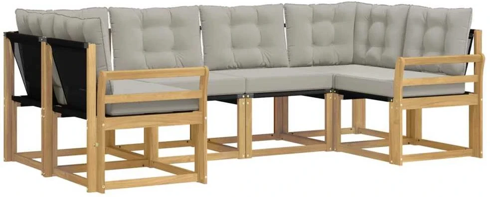 Lauko sofos komplektas 6 vnt. 6 vietos Balta ir šviesiai pilka