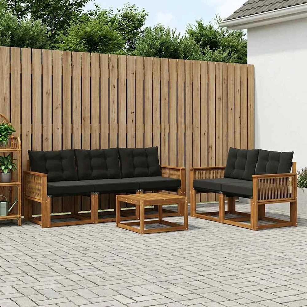 Lauko sofos komplektas 6 vnt. Natūrali ir juoda