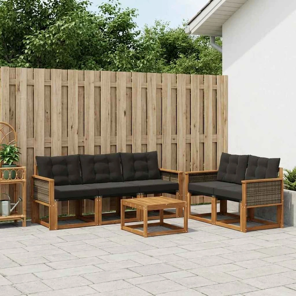 Lauko sofos komplektas 6 vnt. Natūrali ir juoda