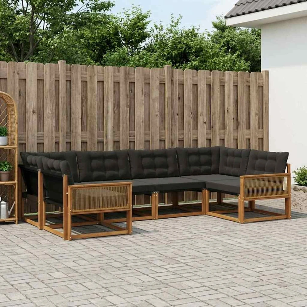 Lauko sofos komplektas 6 vnt. Natūrali ir juoda