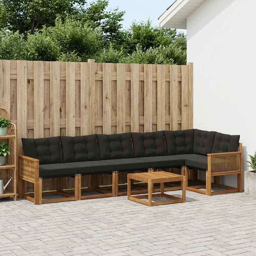 Lauko sofos komplektas 7 vnt. Natūrali ir juoda