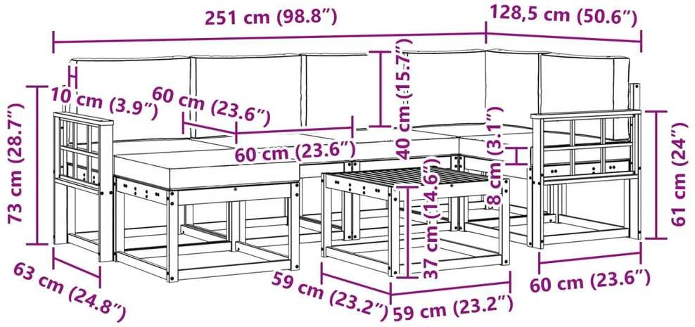 Lauko sofos komplektas 7 vnt. Balta ir antracito