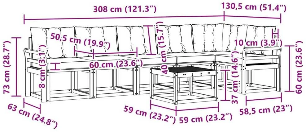 Lauko sofos komplektas 7 vnt. Balta ir juoda