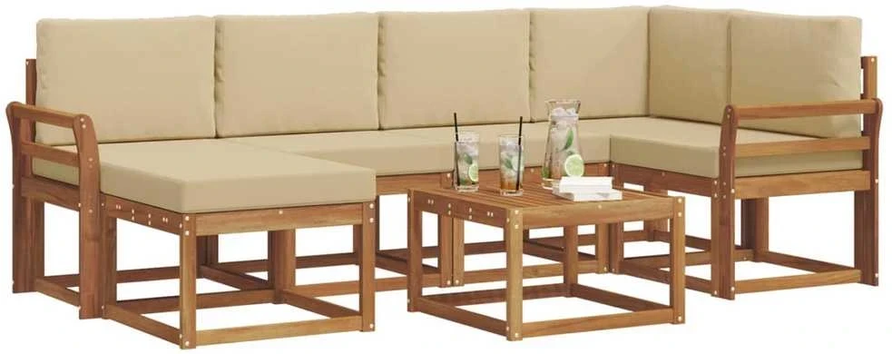 Lauko sofos komplektas 7 vnt. 6 vietos Natūralus ir bežinis
