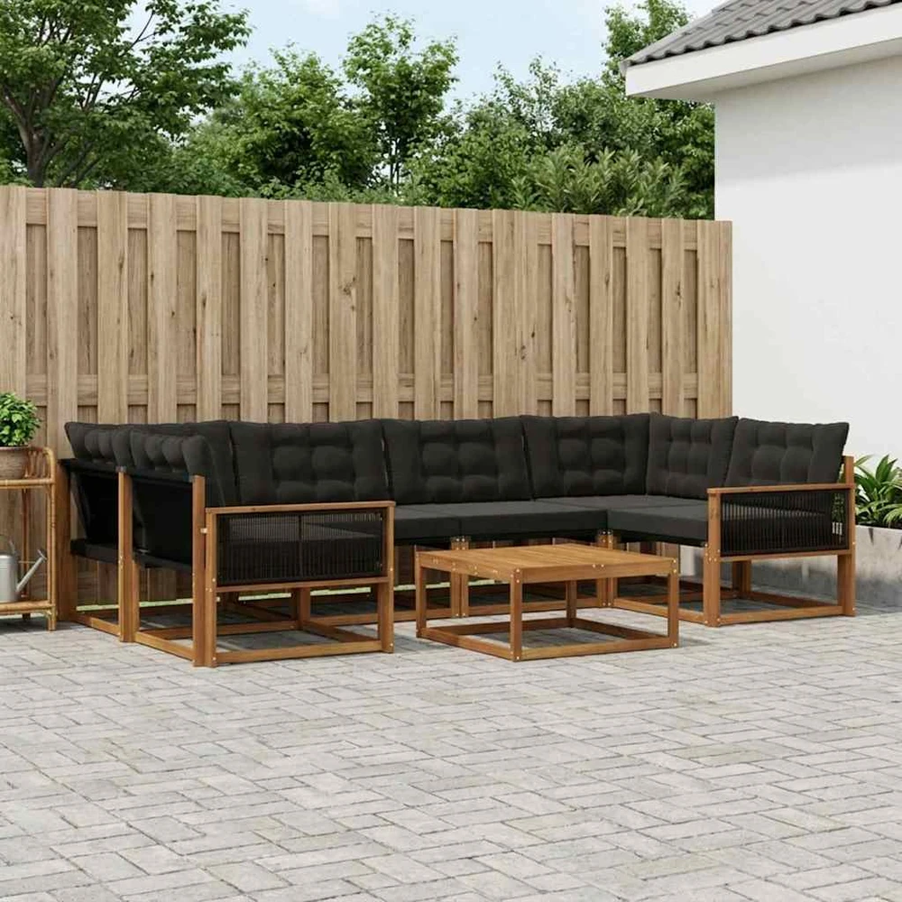 Lauko sofos komplektas 7 vnt. Natūrali ir juoda