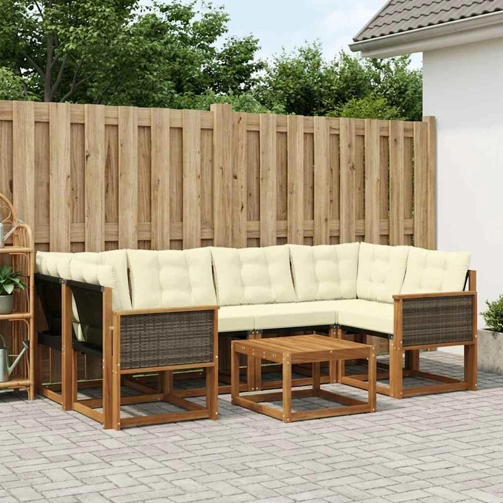 Lauko sofos komplektas 7 vnt. Natūralus ir grietinėlė