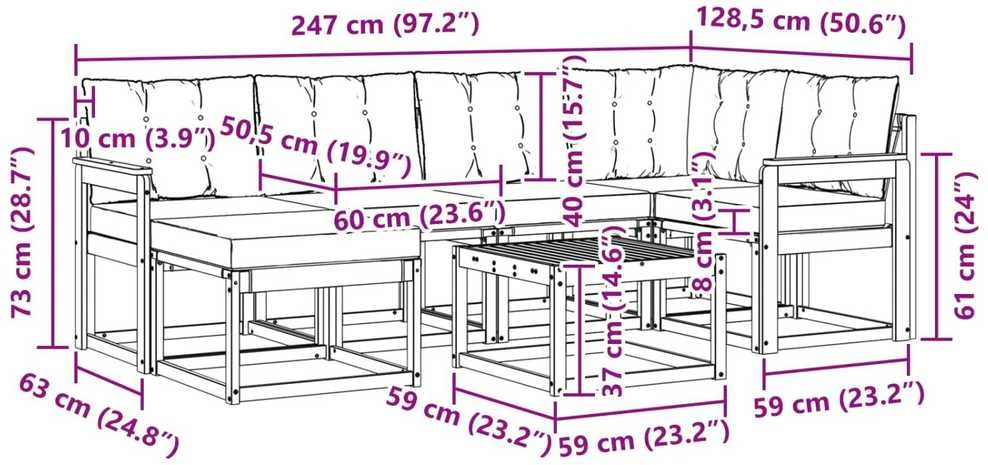 Lauko sofos komplektas 7 vnt. Balta ir kreminė