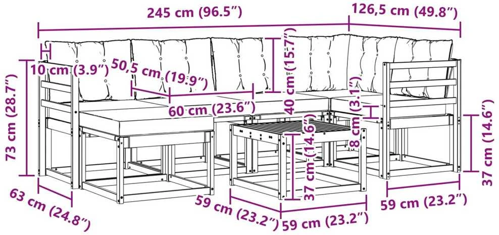 Lauko sofos komplektas 7 vnt. Balta ir kreminė