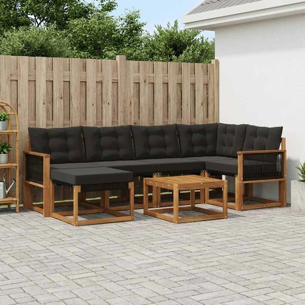 Lauko sofos komplektas 7 vnt. Natūrali ir juoda
