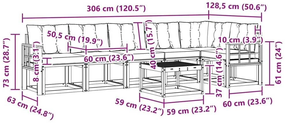 Lauko sofos komplektas 7 vnt. Balta ir juoda