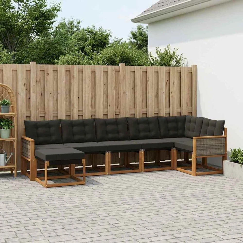 Lauko sofos komplektas 7 vnt. Natūrali ir juoda