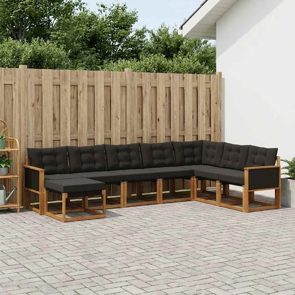 Lauko sofos komplektas 8 vnt. Natūrali ir juoda