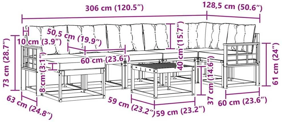 Lauko sofos komplektas 8 vnt. Balta ir kreminė