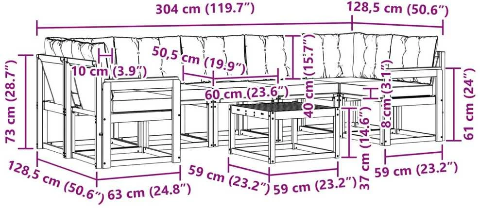 Lauko sofos komplektas 8 vnt. Balta ir juoda