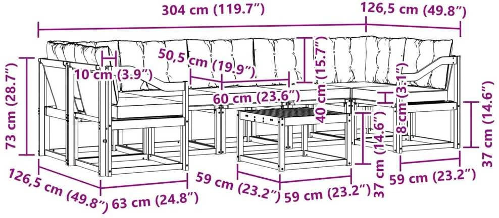 Lauko sofos komplektas 8 vnt. Balta ir kreminė