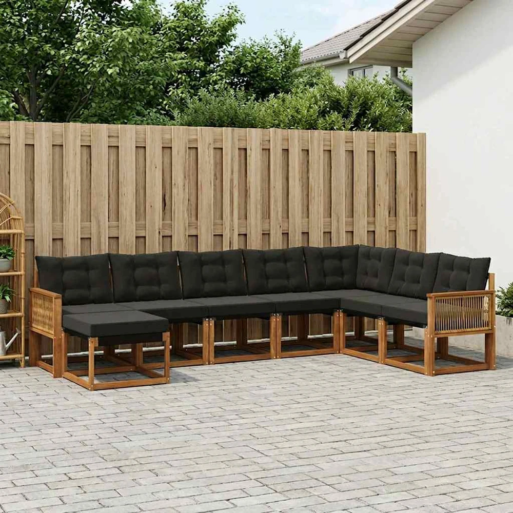 Lauko baldų komplektas Lauko sofos komplektas 8 vnt. Natūrali ir juoda