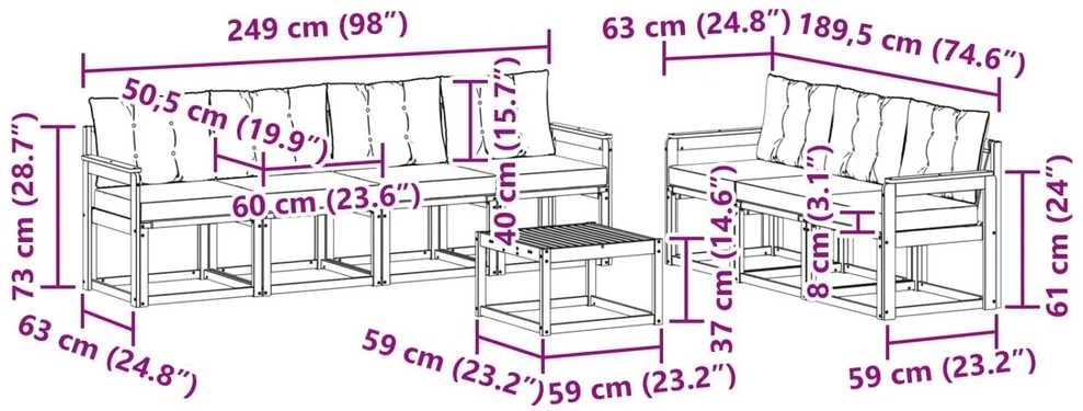 Lauko sofos komplektas 8 vnt. Balta ir juoda