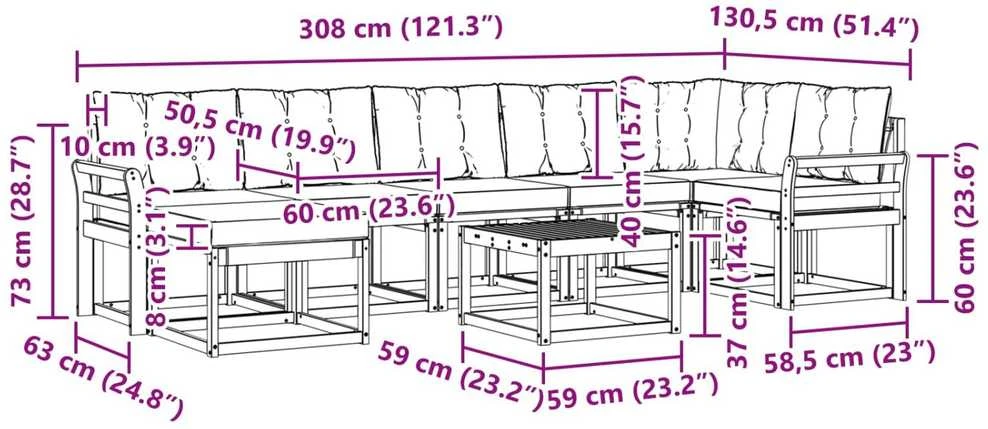 Lauko sofos komplektas 8 vnt. Balta ir juoda
