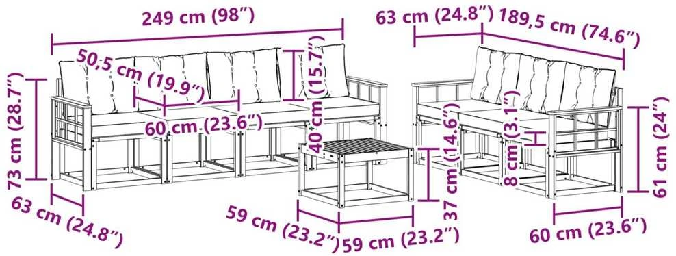 Lauko sofos komplektas 8 vnt. Balta ir juoda