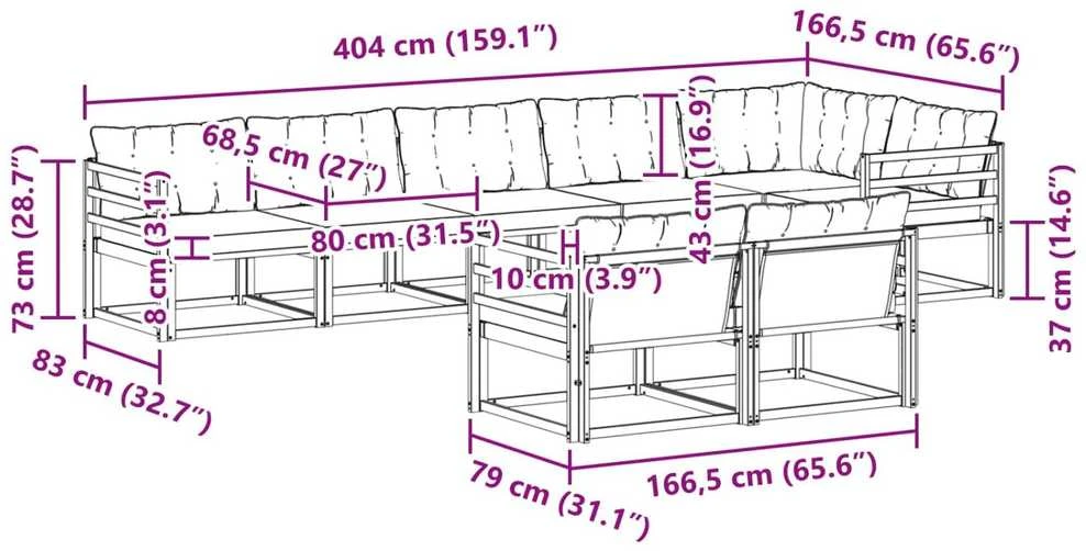 Lauko sofos komplektas 8 vnt. Balta ir juoda