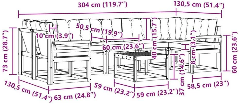 Lauko sofos komplektas 8 vnt. Balta ir kreminė