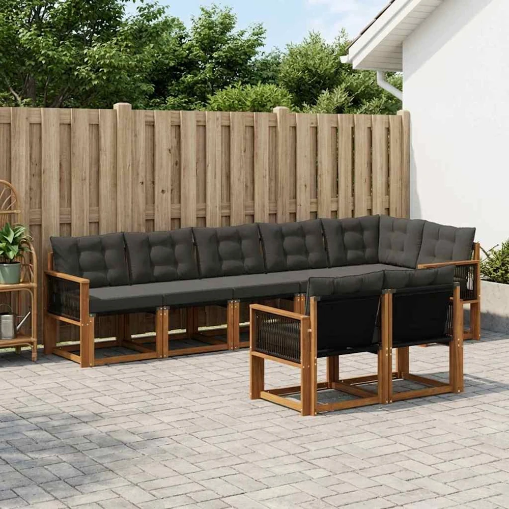 Lauko sofos komplektas 8 vnt. Natūrali ir juoda
