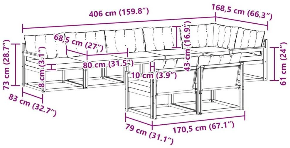 Lauko sofos komplektas 8 vnt. Balta ir juoda