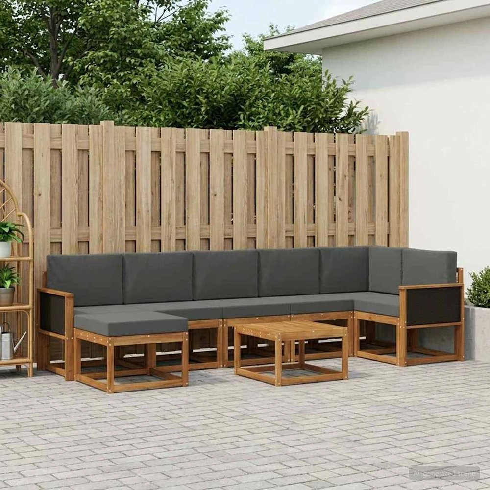 Lauko sofos komplektas 8 vnt. 7 vietos Natūralus ir antracitas