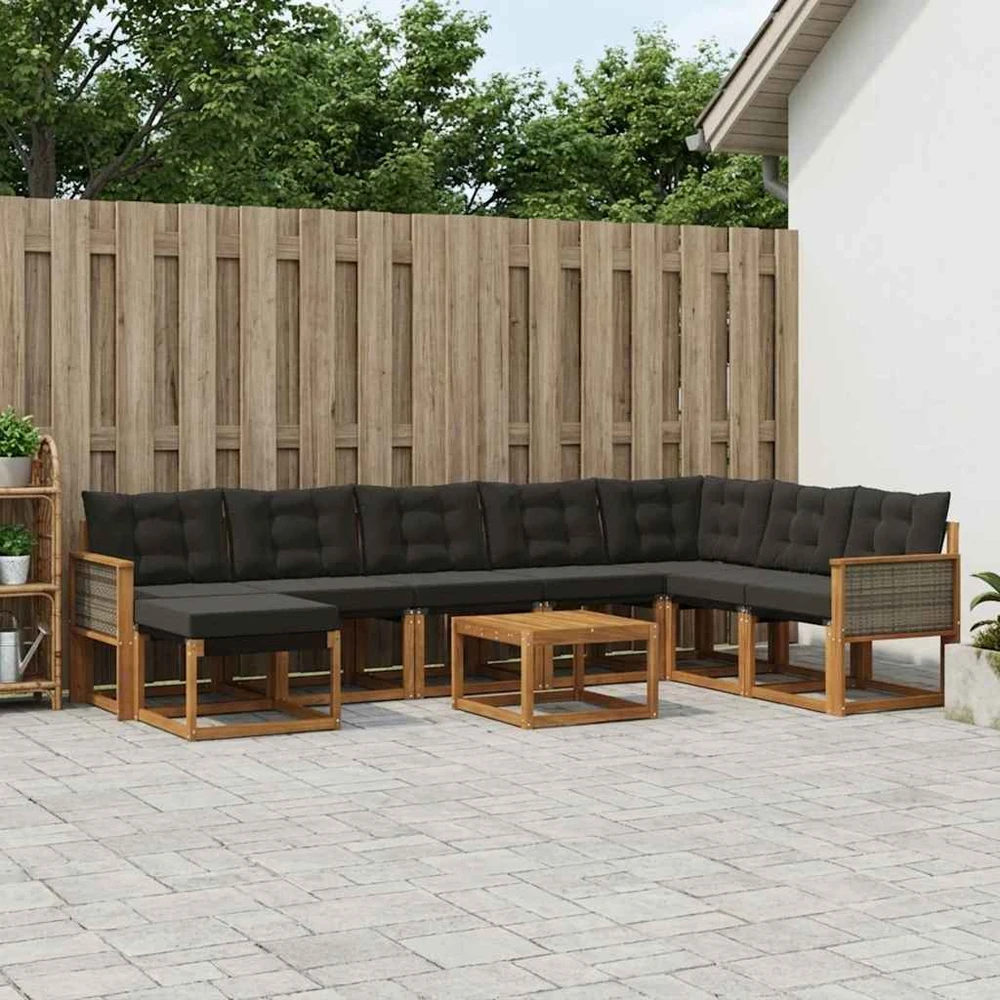 Lauko sofos komplektas 9 vnt. Natūrali ir juoda