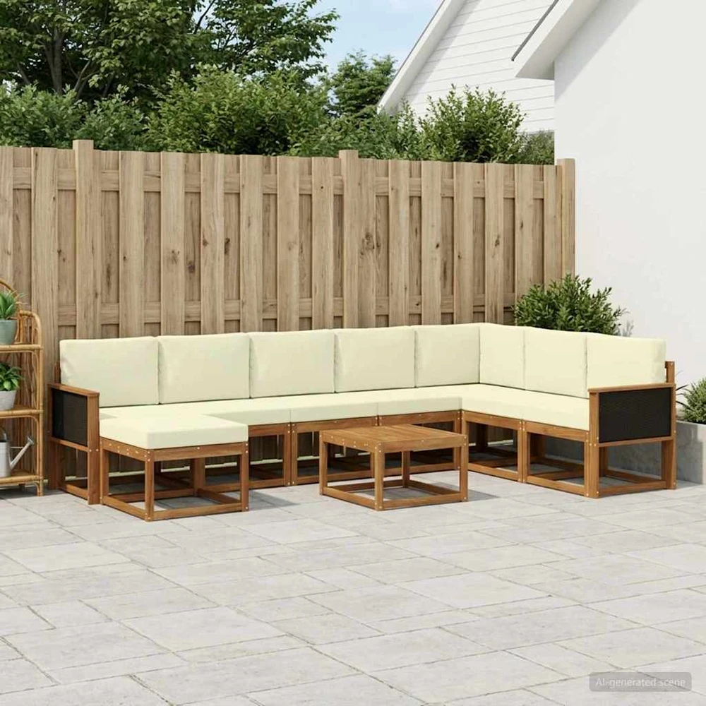 Lauko sofos komplektas 9 vnt. Natūralus ir grietinėlė