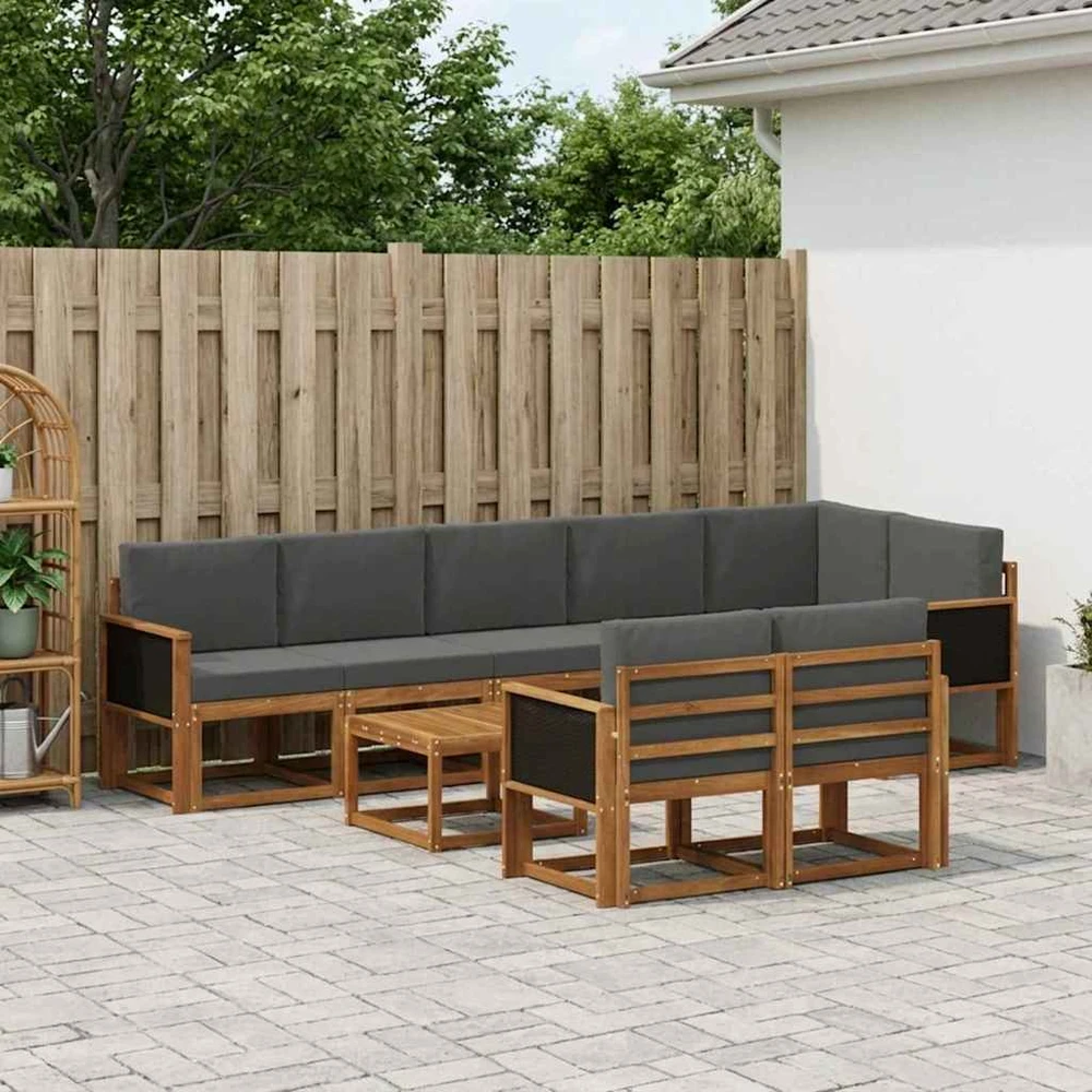 Lauko sofos komplektas 9 vnt. 8 vietos Natūralus ir antracitas