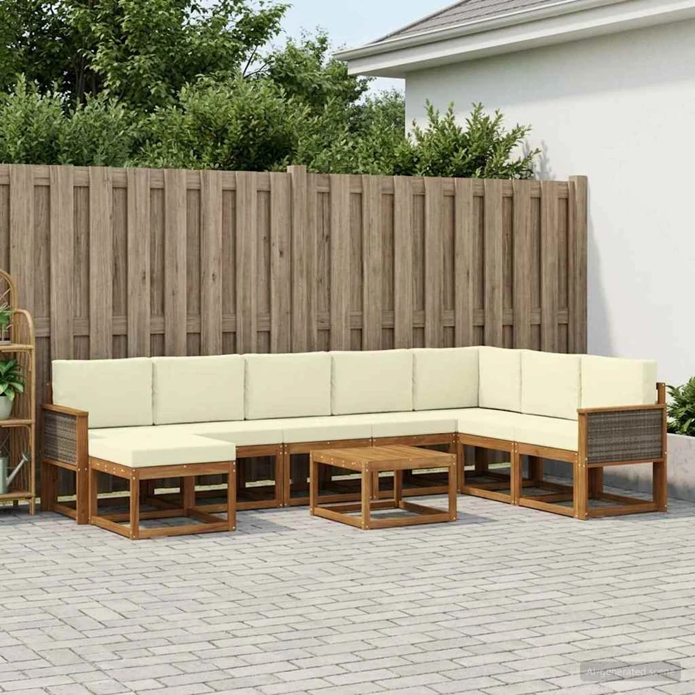 Lauko sofos komplektas 9 vnt. 8 vietos Natūralus ir grietinėlė
