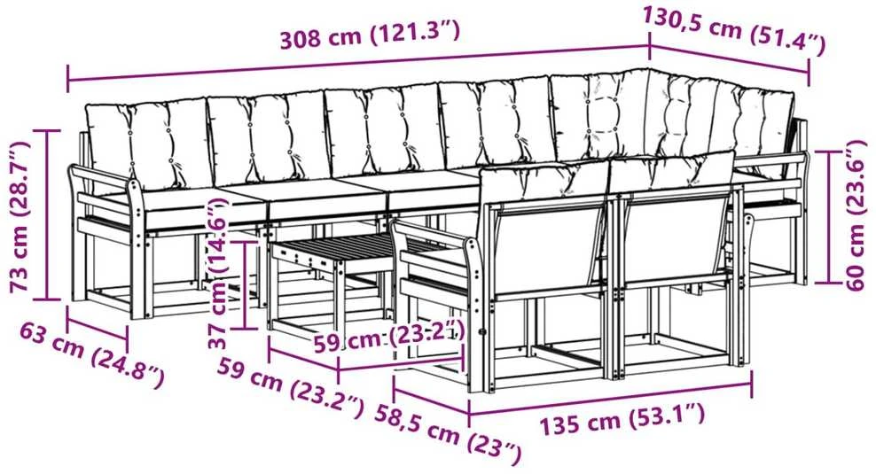 Lauko sofos komplektas 9 vnt. Balta ir kreminė