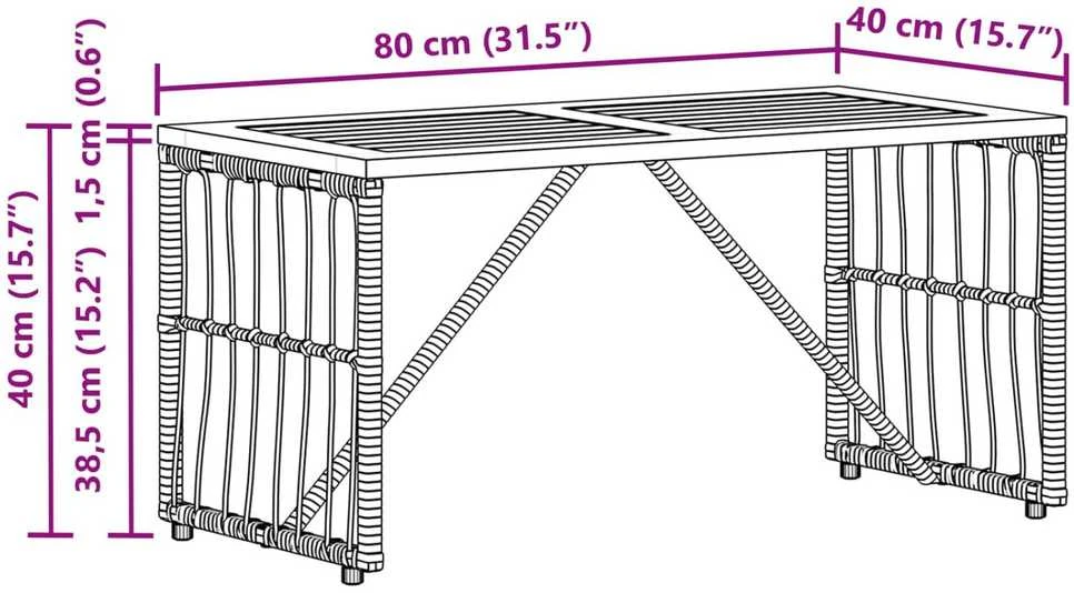 Lauko stalas Juodas 80 x 40 x 40 cm Plienas ir poli ratanas