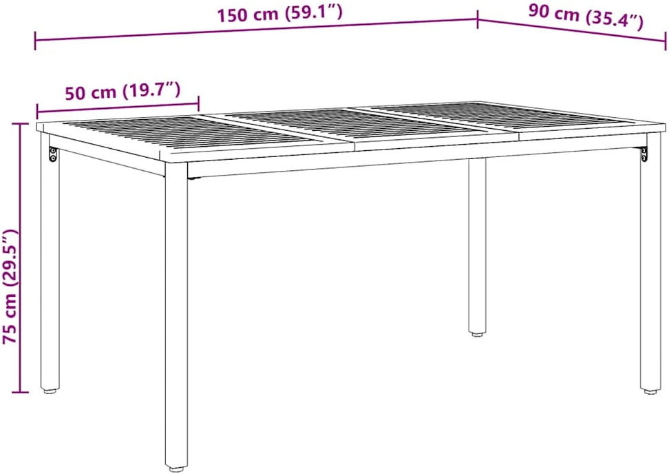 Lauko stalas Natūrali ir juoda 150 x 90 x 75 cm
