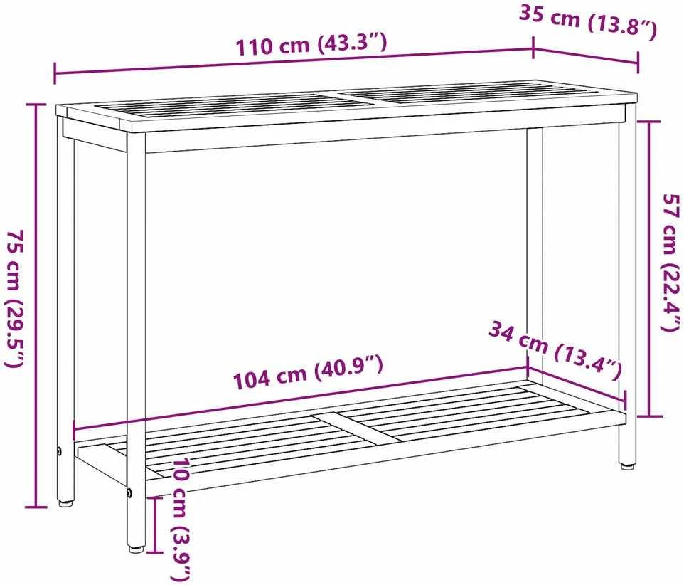 Lauko stalas su saugykla Natūrali ir pilka 110 x 35 x 75 cm