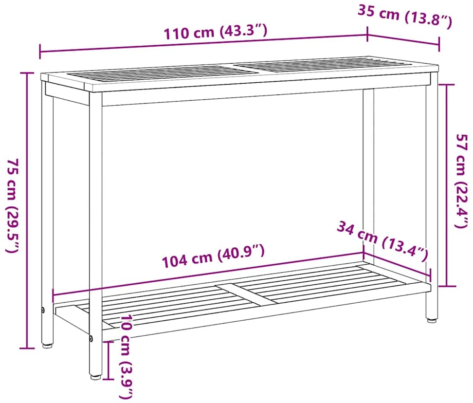 Lauko stalas su saugykla Natūrali ir pilka 110 x 35 x 75 cm