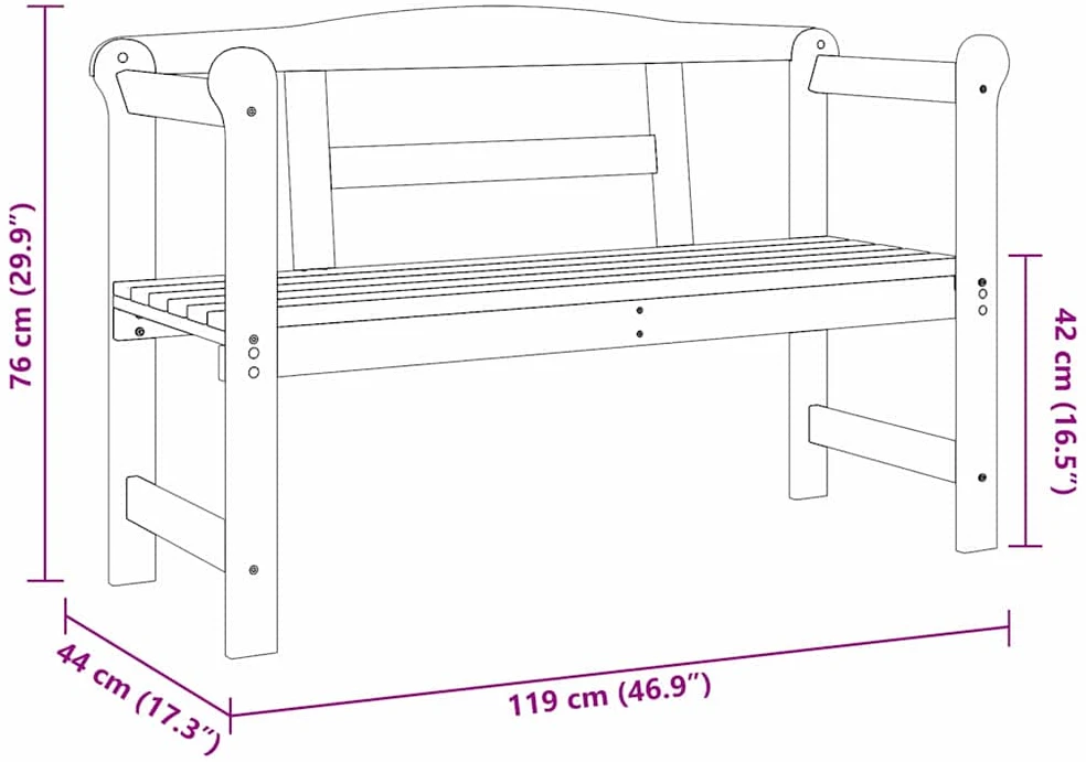 Lauko suolas 2 -Seater 119 x 44 x 76 cm Kietos pušies mediena