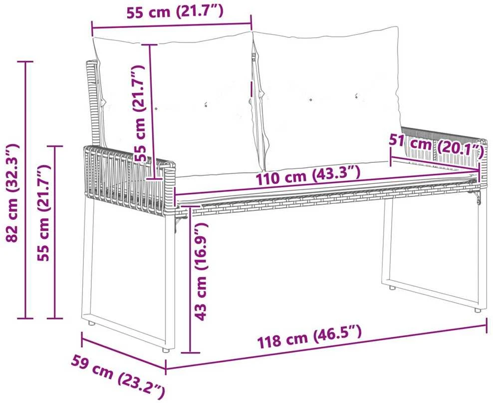 Lauko baldų komplektas Lauko suolas 2 -Seater 4 vnt. 110 x 59 x 82 cm poliratanas