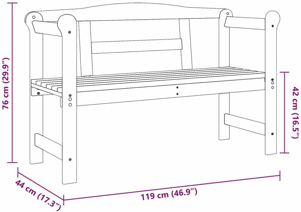Lauko suolas 2 -Seater 119 x 44 x 76 cm Kietos pušies mediena