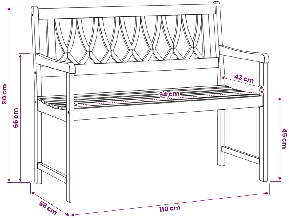 Lauko suolas 2 -vietis 110 x 56 x 90 cm Kietos akacijos mediena