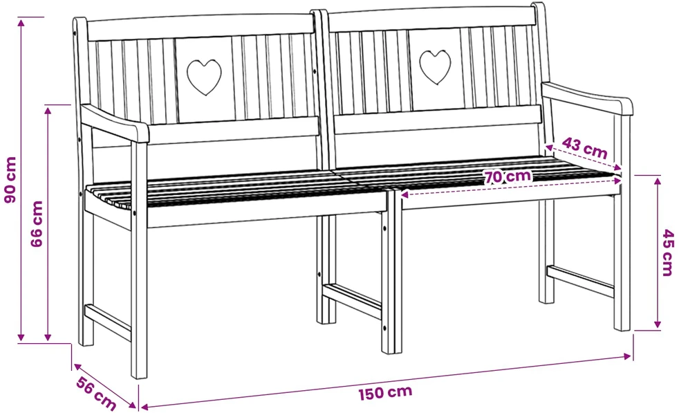 Lauko suolas 4 -vietis 150 x 56 x 90 cm Kietos akacijos mediena