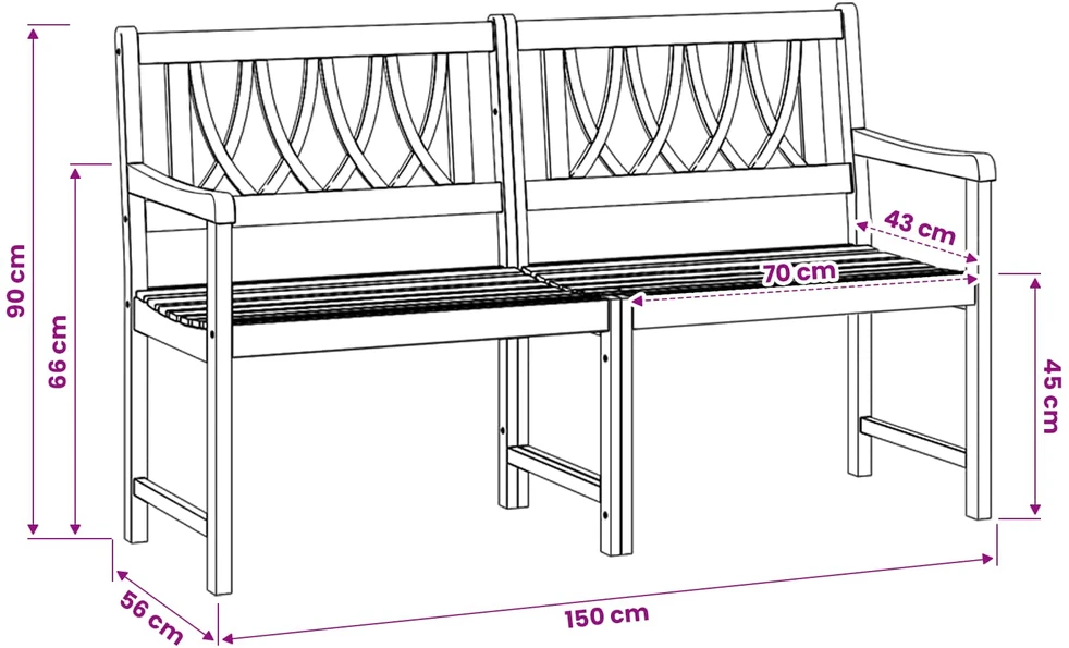 Lauko suolas 2 -vietis 150 x 56 x 90 cm Kietos akacijos mediena